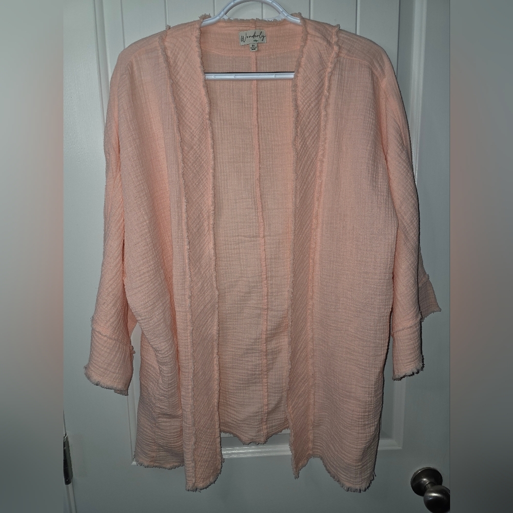 Waverly Light Peach Open-Front Woven Cotton Kimono NWOT